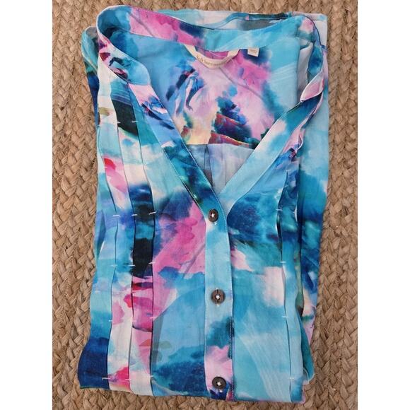 Soft Surroundings Ursa Aqua Modern Button Down Blouse Sz Medium - Picture 8 of 8